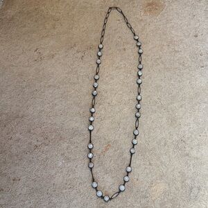 Long Black Chain Necklace with White Stones good condition